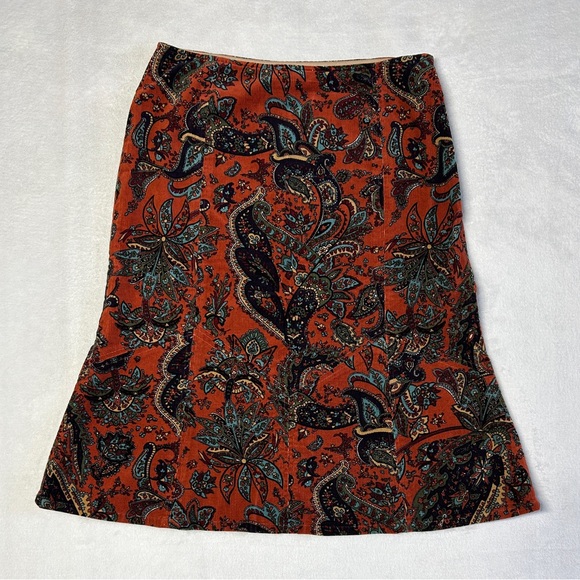 HAROLD’S‎ Vintage Cotton Corduroy Paisley Print A-line Midi Skirt - Picture 4 of 13